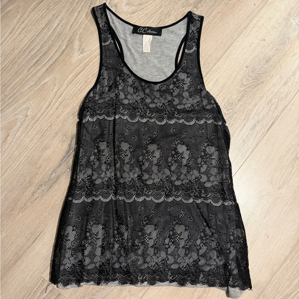 Chic Black Lace Tank Top by G Collection